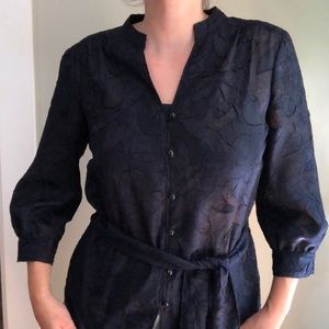 Navy subtle floral detail blouse